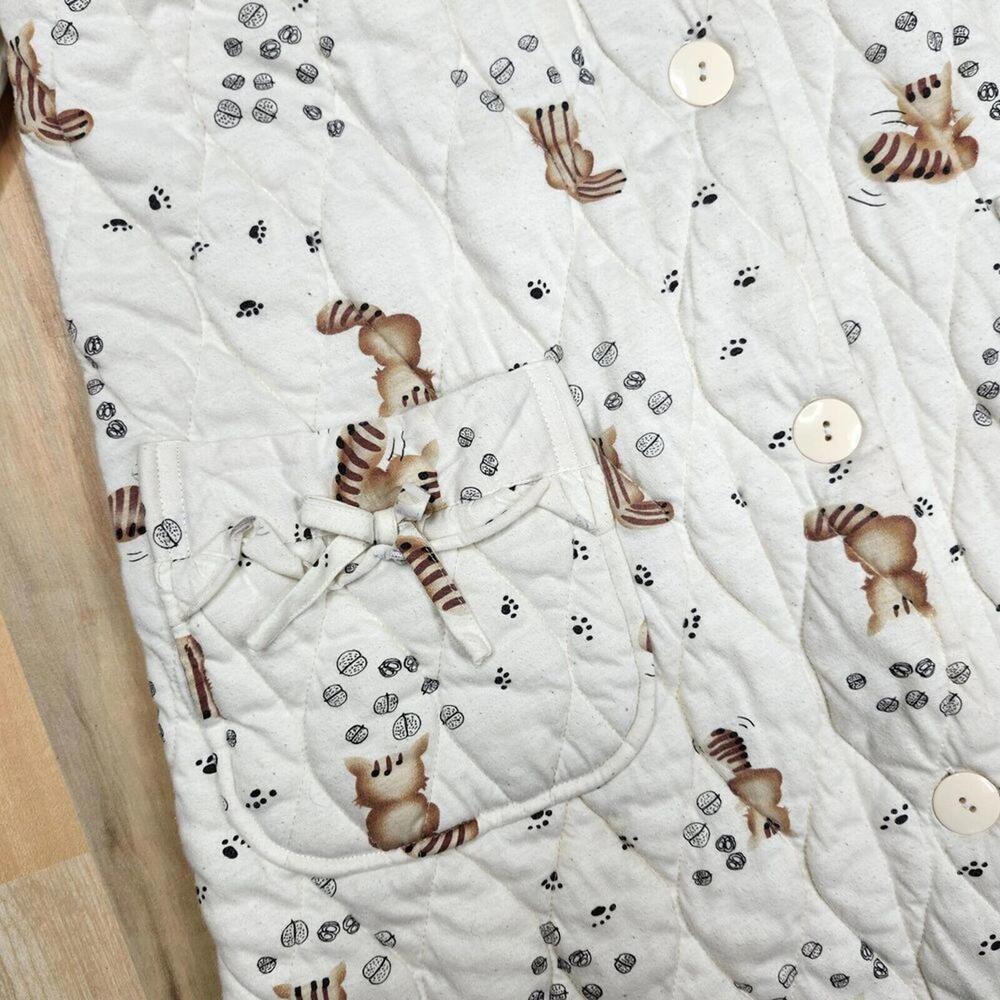 Adorable Quilted Woodland Forest Racoon Button Up Lounge Robe Size Medium - Picture 4 of 9